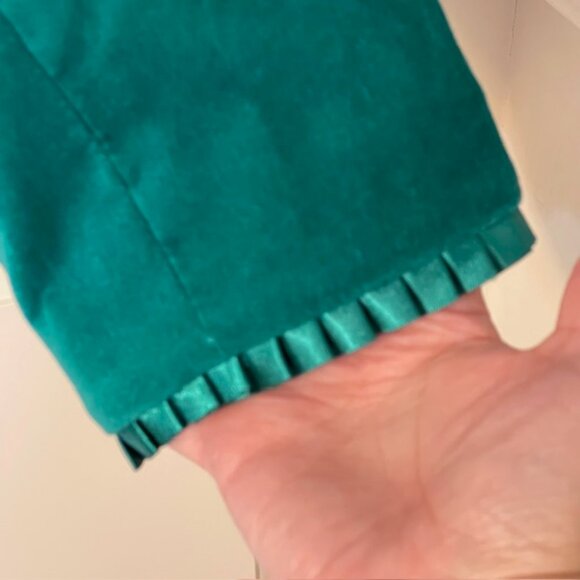 Vintage Velvet & Satin Green Holiday Glam Cardigan Blazer Ruffled Trim Large - Picture 4 of 8